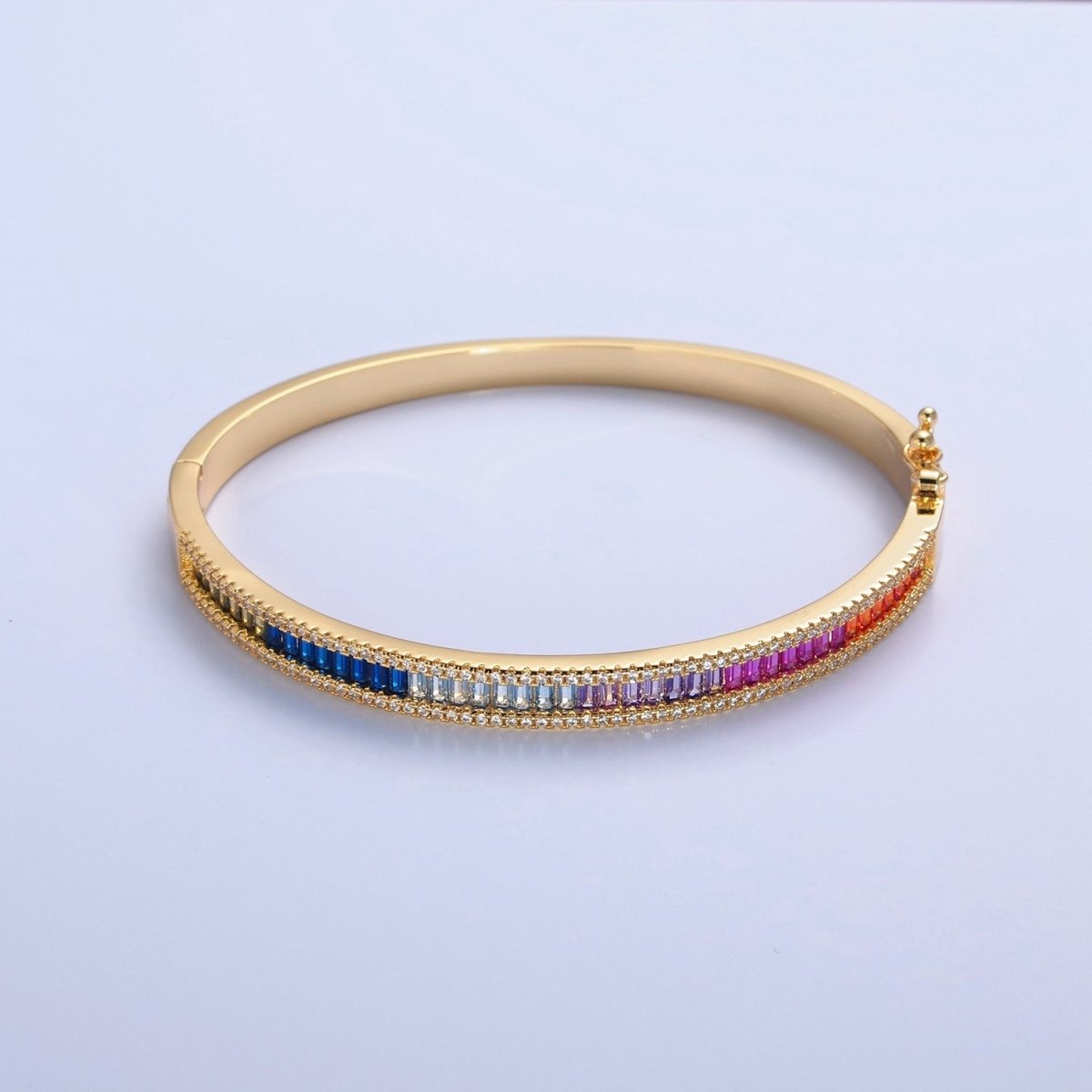 Dainty Gold Baguette CZ Diamond Bangle Bracelet Color Ombre CZ Party Wear Stackable Jewelry | WA-975 Clearance Pricing - DLUXCA