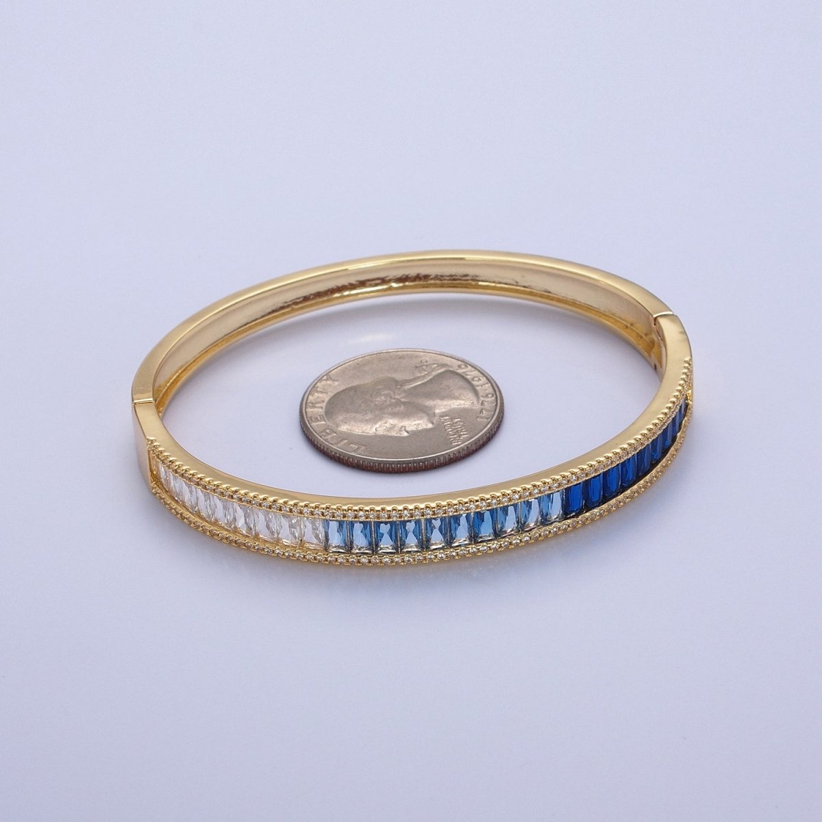 Dainty Gold Baguette CZ Diamond Bangle Tennis Bracelet Color Ombre CZ Party Wear Stackable Jewelry | WA-911 WA-912 WA-913 WA-914 Clearance Pricing - DLUXCA