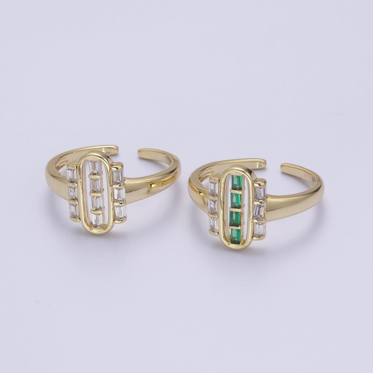 Dainty Gold Baguette Ring for Stackable Jewelry Green / Clear Cz Pill Ring U-472 U-473 - DLUXCA