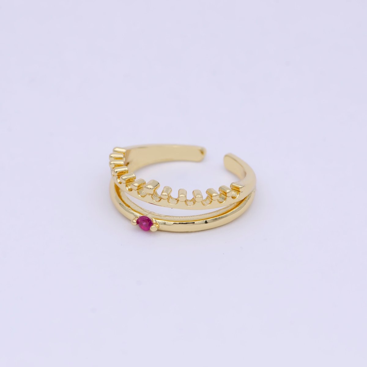 Dainty Gold Band Fuchsia Pink Cz Ring Open Adjustable Stackable Jewelry S-311 - DLUXCA
