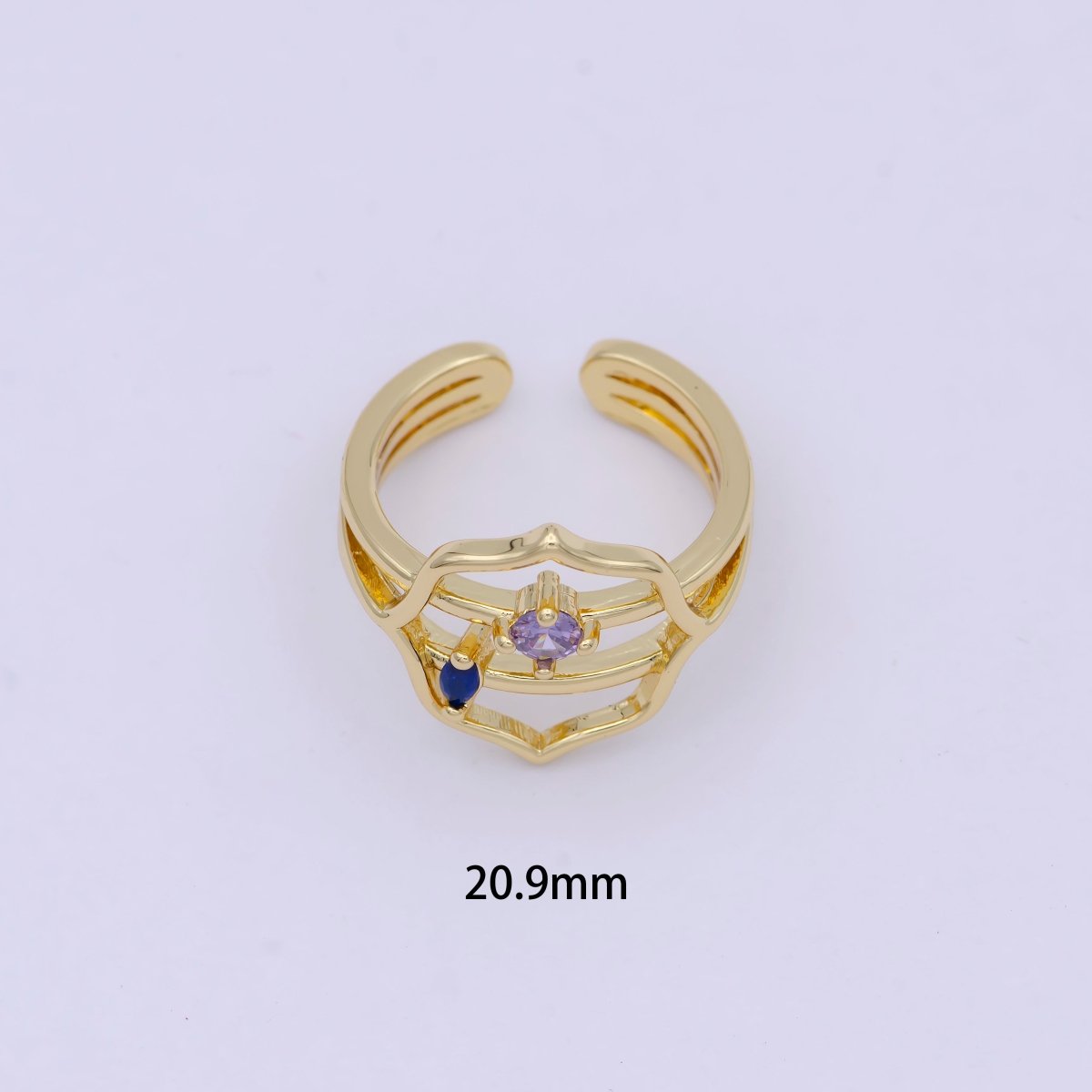 Dainty Gold Band Purple Cz Ring Open Adjustable Stackable Jewelry S-313 - DLUXCA