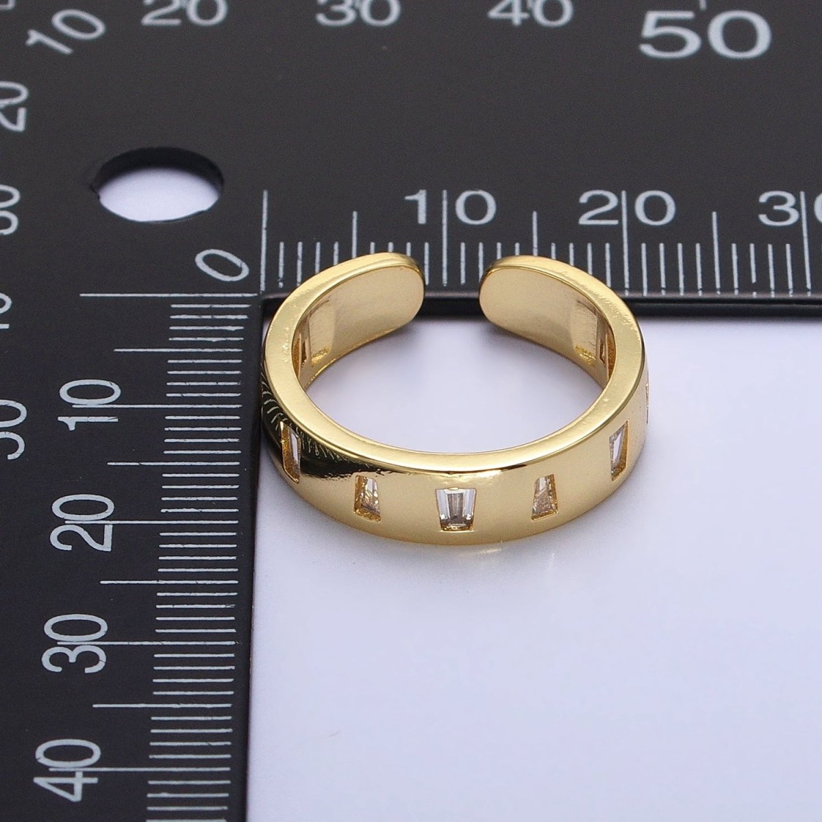 Dainty Gold Band Ring with Baguette CZ Stone For Stackable Ring R-242 - DLUXCA