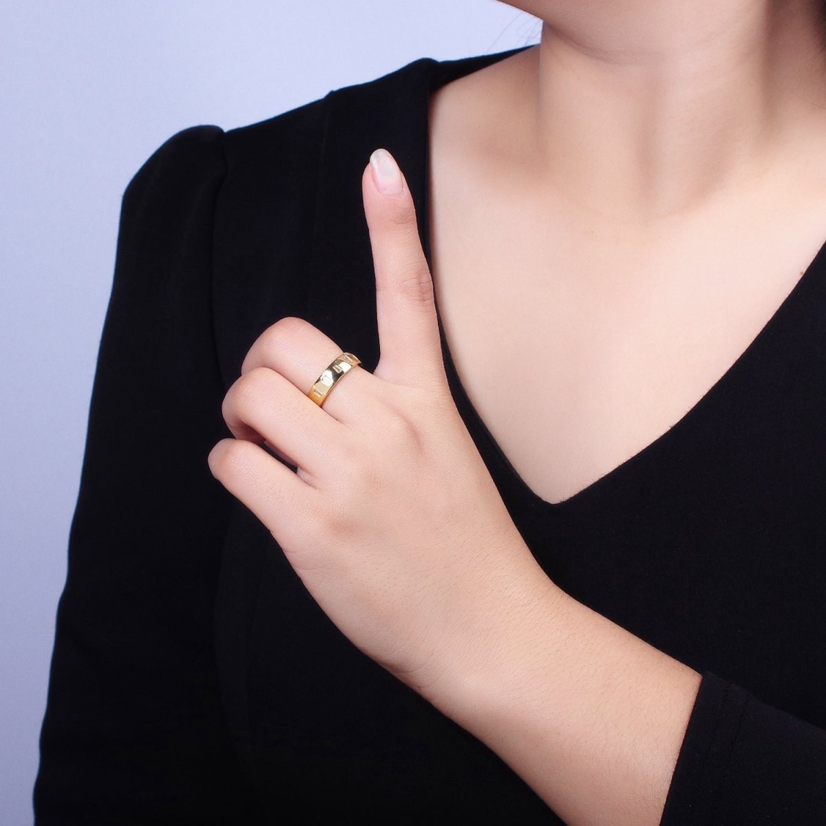 Dainty Gold Band Ring with Baguette CZ Stone For Stackable Ring R-242 - DLUXCA