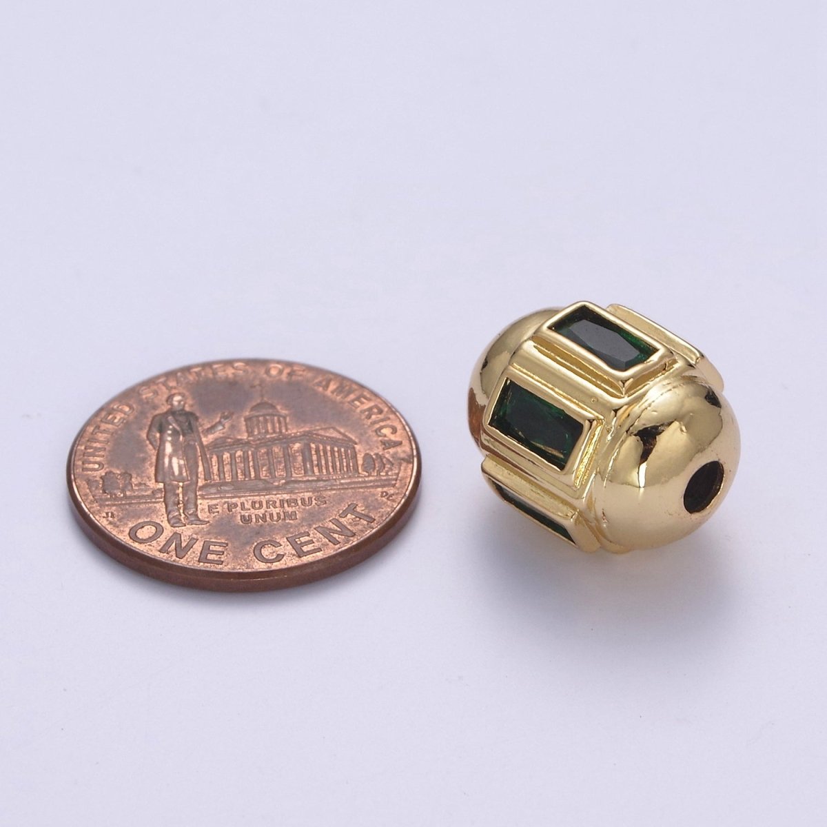 Dainty Gold Barrel Bead Spacer Cubic Zirconia 15x12mm for Bracelet Component B-089, B-094, B-103, B-105, B-106 - DLUXCA