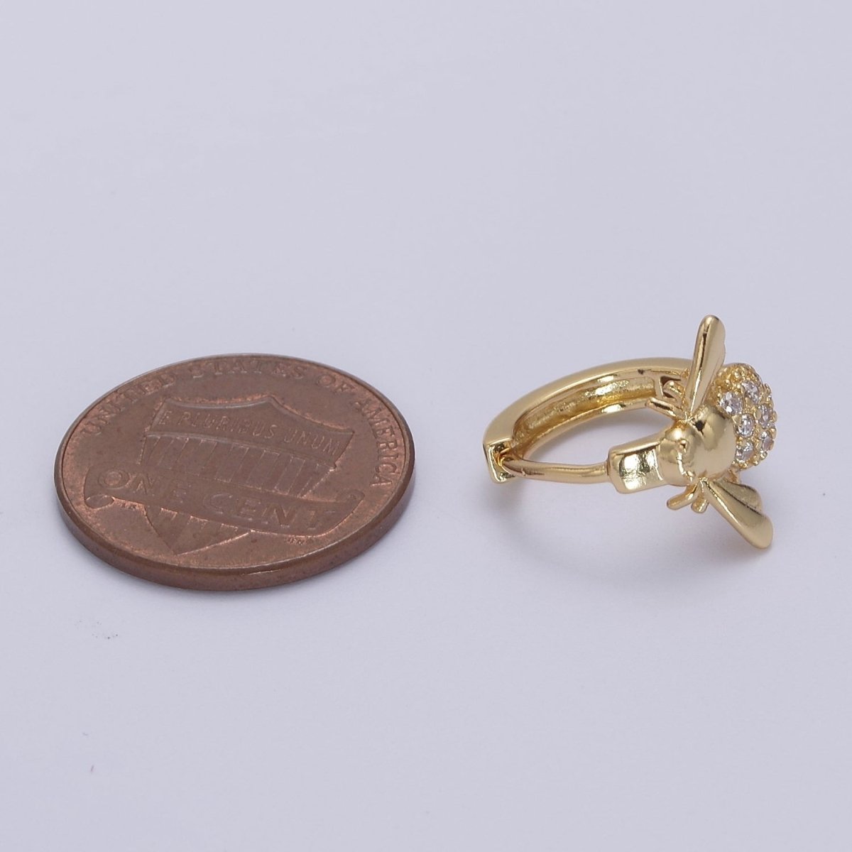 Dainty Gold Bee Hoop Earring 14mm Huggie Bumble Bee Earring V-137 - DLUXCA