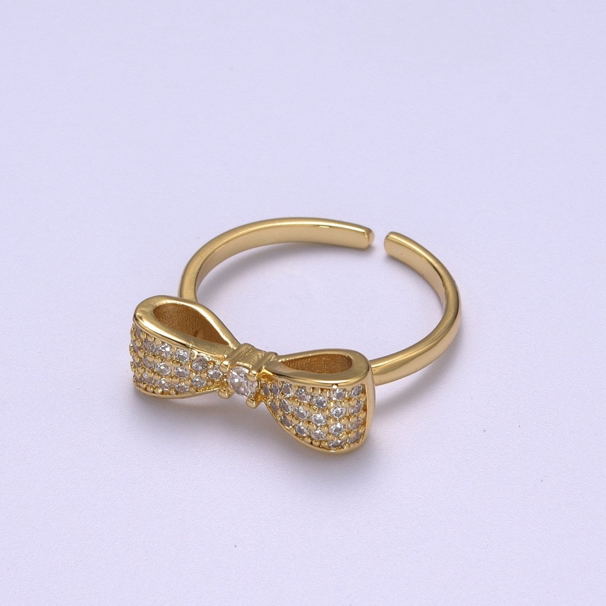 Dainty Gold Bow ring, Gold Minimalist Ring, Dainty Stackable Rings, Open Adjustable Ring CZ Ribbon Kawaii Cute Ring S-166 - DLUXCA