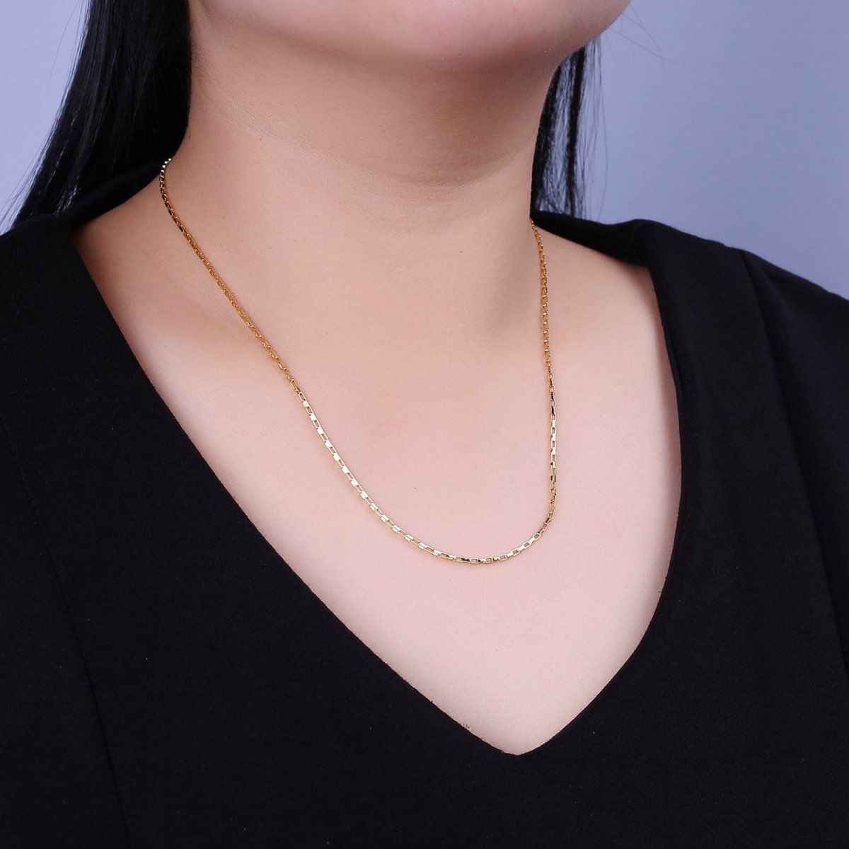 Dainty Gold Box Chain Necklace 18 inch + 2 inch extender Layering Jewelry | WA-870 Clearance Pricing - DLUXCA