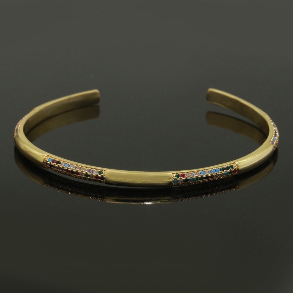 Dainty gold bracelet, thin gold cuff, Rainbow CZ minimalist jewelry, layering jewelry, gift for her, delicate Bangle bracelet | WA-185 Clearance Pricing - DLUXCA