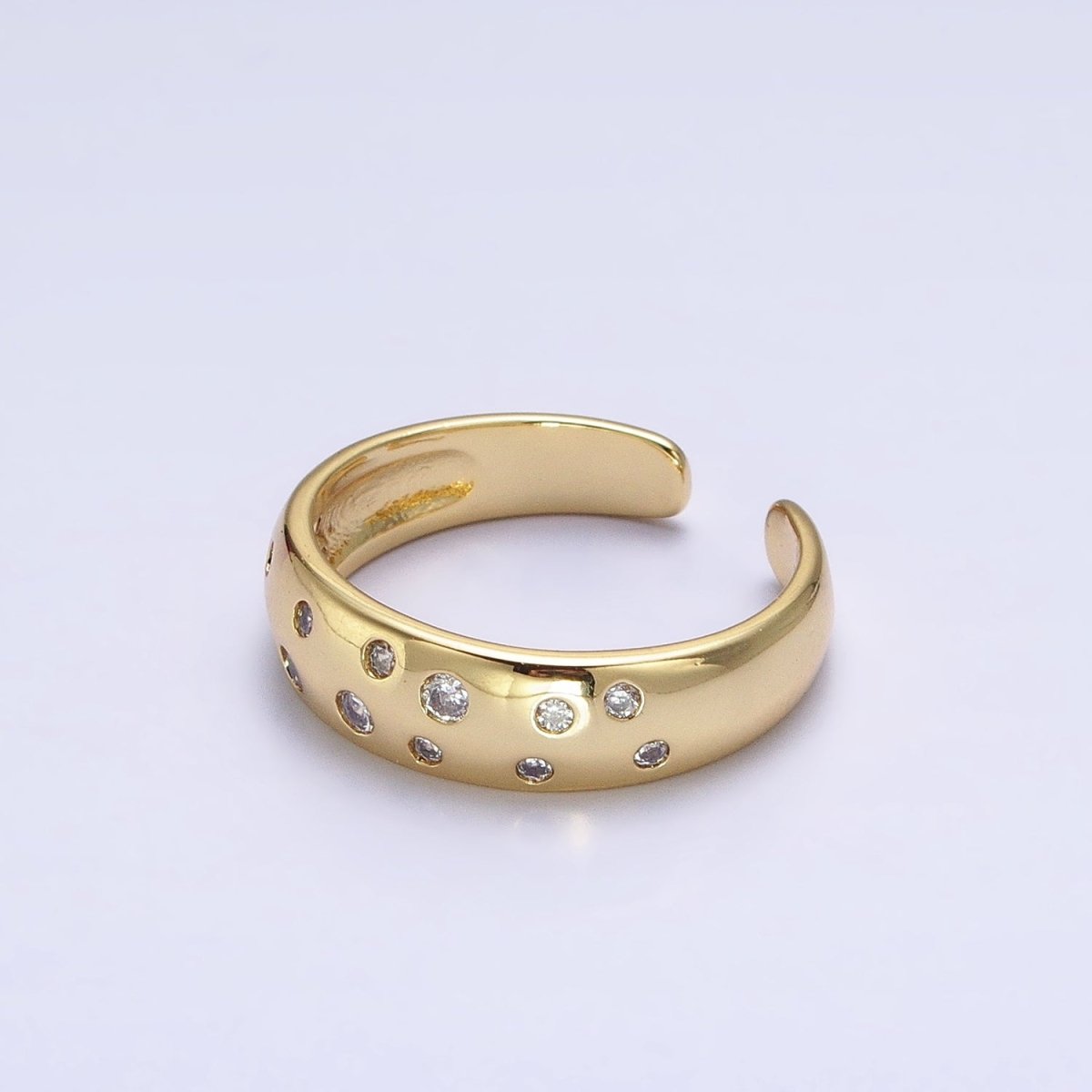 Dainty Gold Bubble Round CZ Band Ring for Minimalist Jewelry R-092 - DLUXCA
