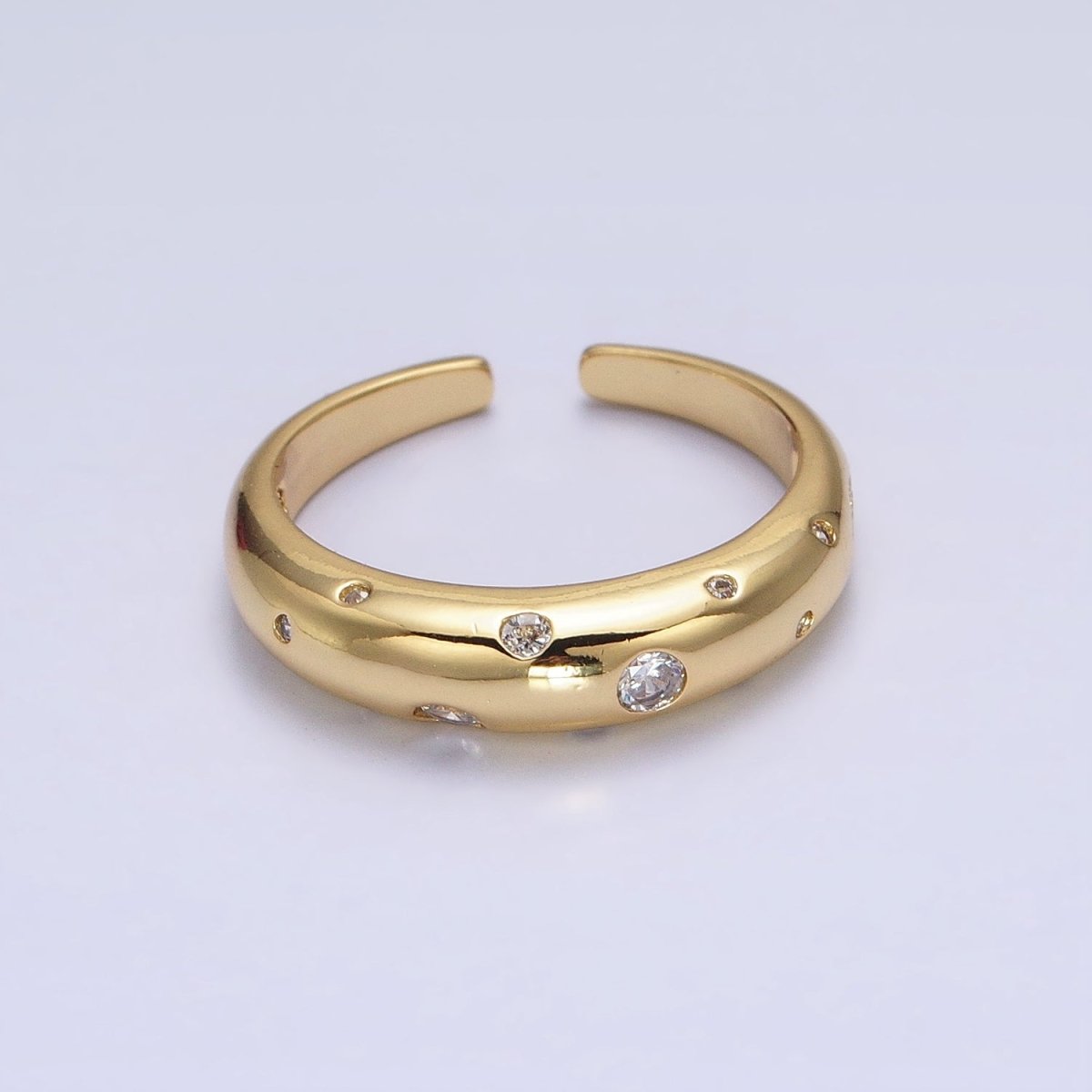 Dainty Gold Bubble Round CZ Band Ring for Minimalist Jewelry R-238 - DLUXCA