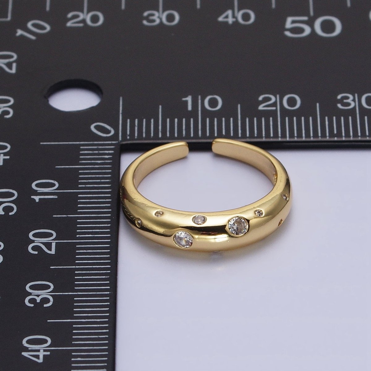 Dainty Gold Bubble Round CZ Band Ring for Minimalist Jewelry R-238 - DLUXCA