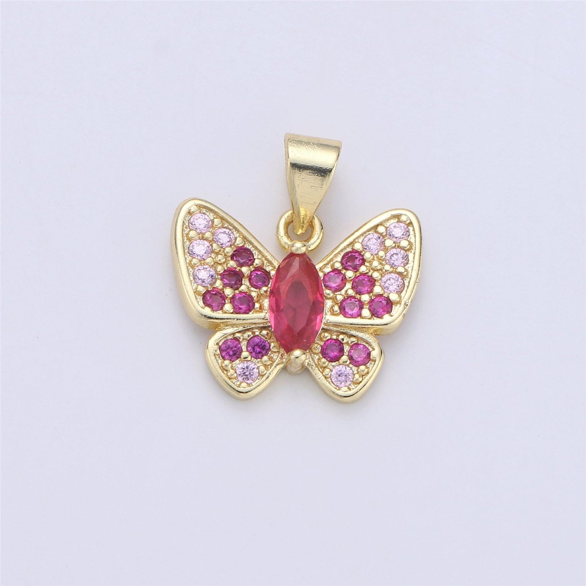 Dainty Gold Butterfly Charm - 14k Gold Filled Charm - 17X16mm - Butterfly Pendants - Micro Pave Charms Cubic Charms C-796 - DLUXCA