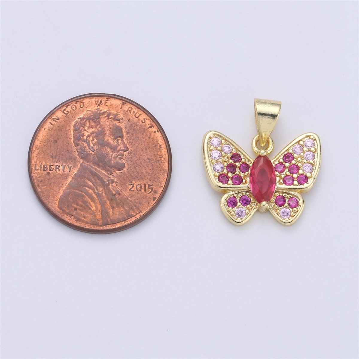 Dainty Gold Butterfly Charm - 14k Gold Filled Charm - 17X16mm - Butterfly Pendants - Micro Pave Charms Cubic Charms C-796 - DLUXCA