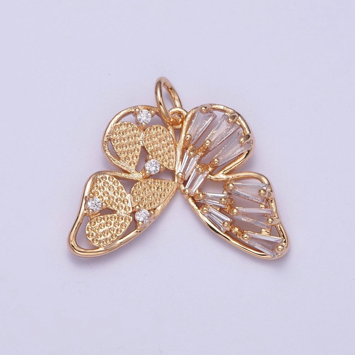 Dainty Gold Butterfly Charm Mariposa Pendant Clear Baguette Charm | X-174 - DLUXCA