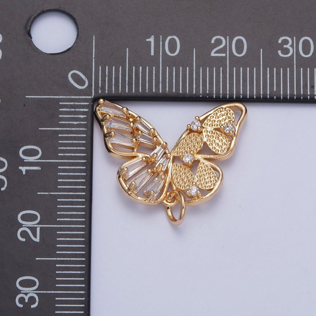 Dainty Gold Butterfly Charm Mariposa Pendant Clear Baguette Charm | X-174 - DLUXCA