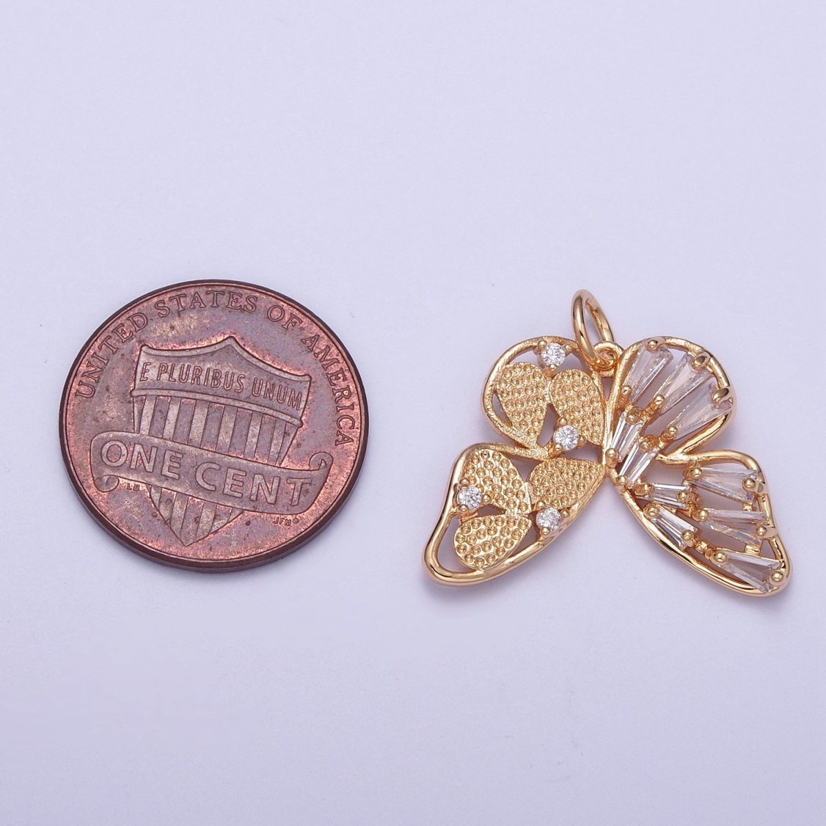 Dainty Gold Butterfly Charm Mariposa Pendant Clear Baguette Charm | X-174 - DLUXCA