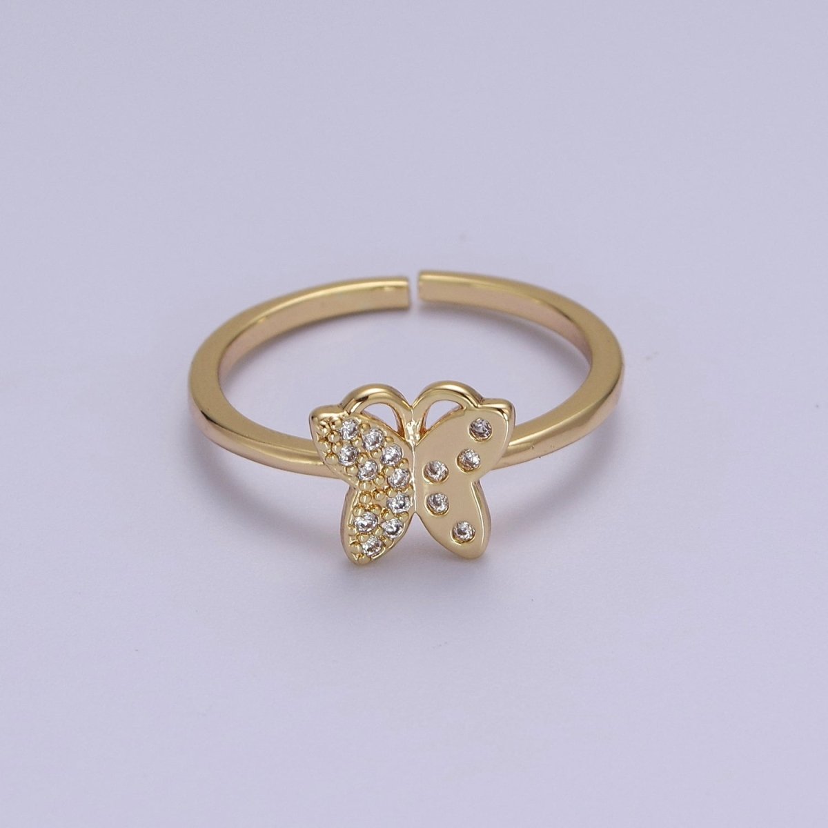 Dainty Gold Butterfly CZ Ring Open Adjustable S-510 - DLUXCA