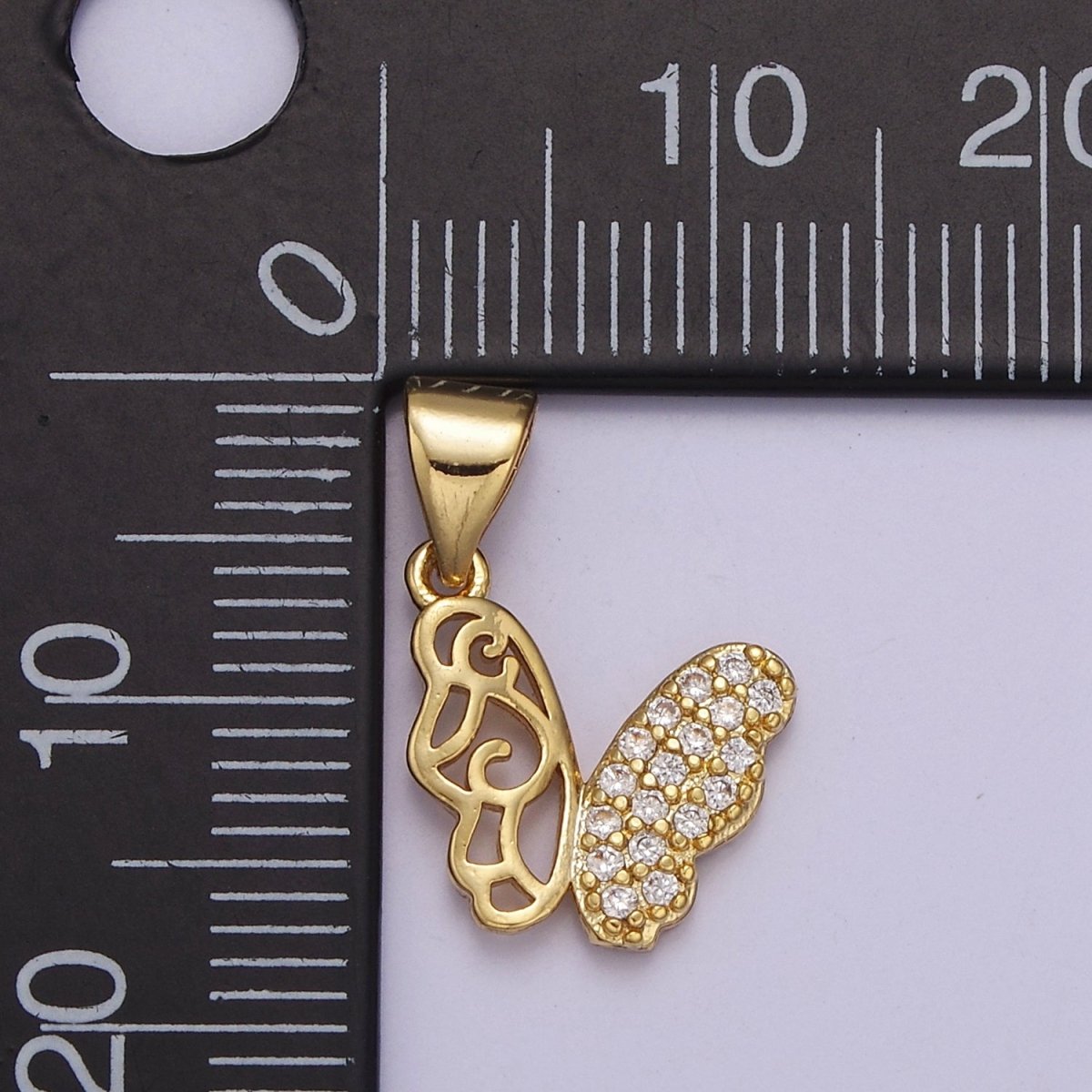 Dainty Gold Butterfly Pendant with Clear Cubic Zirconia Stone Mariposa Charm J-343 - DLUXCA