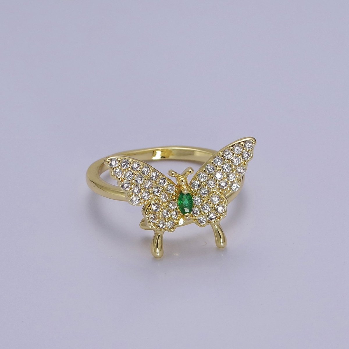 Dainty Gold Butterfly Ring Clear Cz Stone Mariposa Jewelry O-2115 - DLUXCA