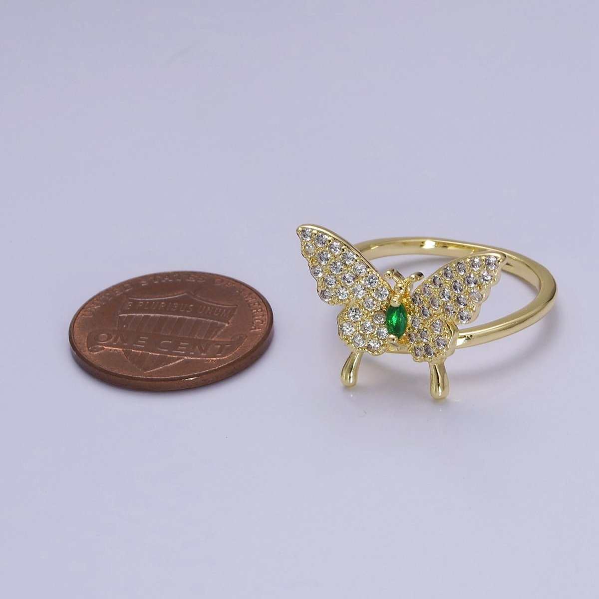 Dainty Gold Butterfly Ring Clear Cz Stone Mariposa Jewelry O-2115 - DLUXCA