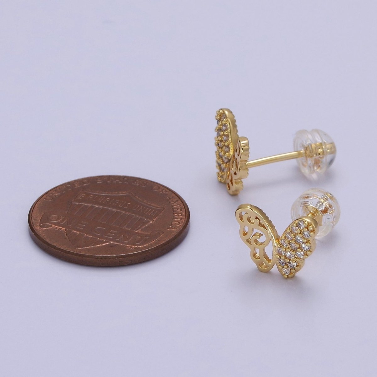 Dainty Gold Butterfly Stud Earrings, 18k Gold Filled Delicate Butterly Stud Earring Earlobe Earring V-127 - DLUXCA