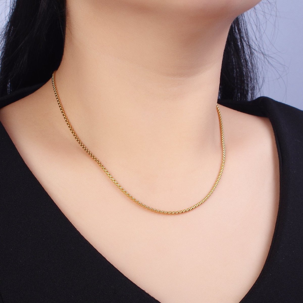 Dainty Gold Cable Rolo Chain Necklace | Waterproof | Unisex Silver Box Chain | Anti Tarnish | STAINLESS STEEL Chain | WA-1710 to WA-1712 Clearance Pricing - DLUXCA