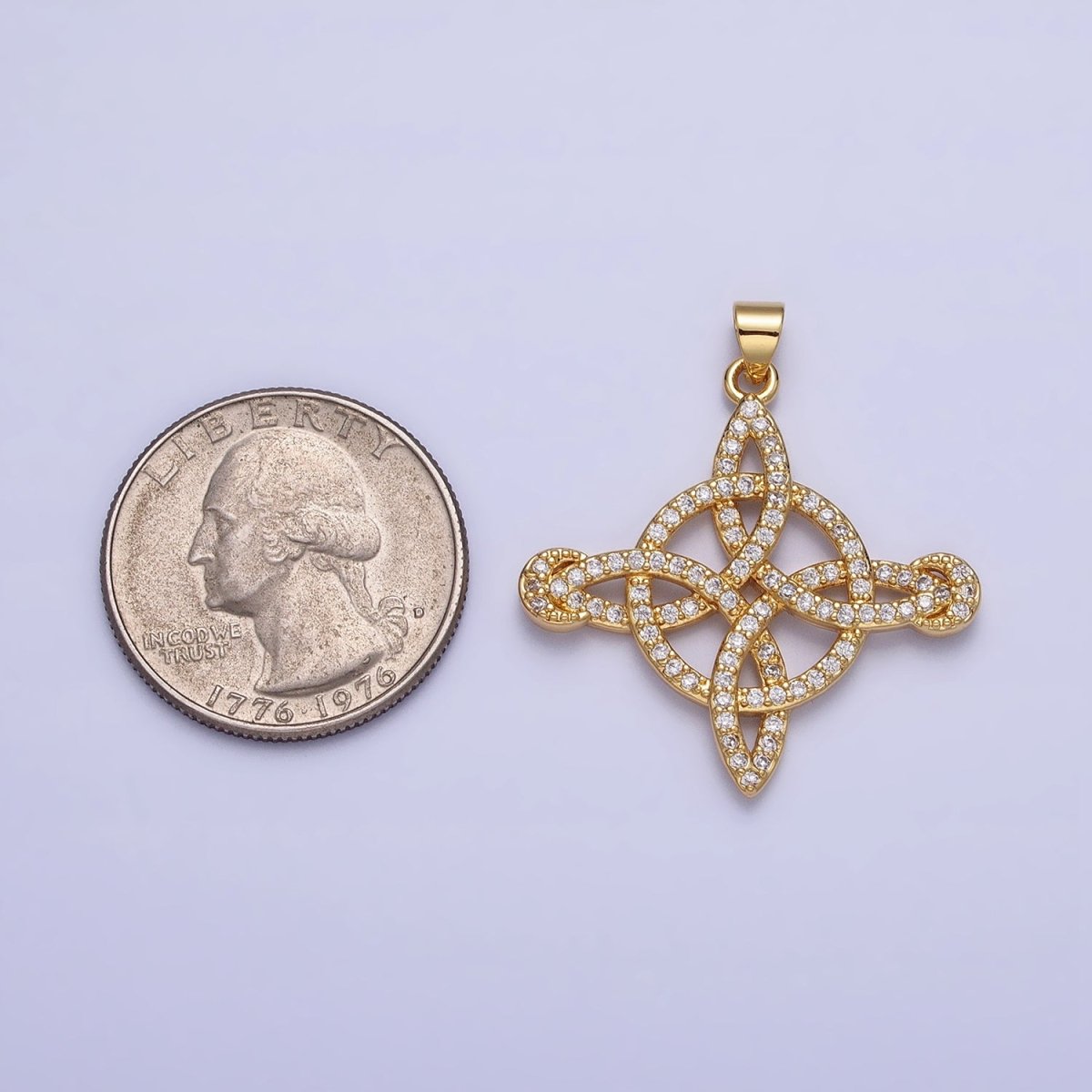 Dainty Gold Celtic Knot Pendant Micro Pave Cz Infinity Cross Charm Eternal Knot Charm AA-143 - DLUXCA