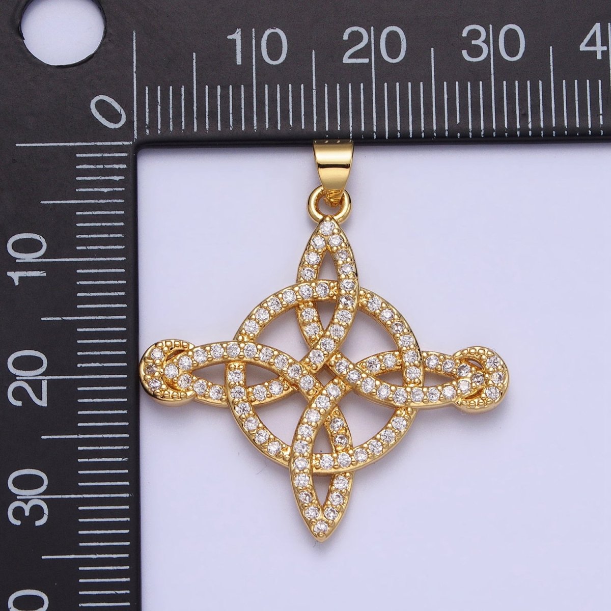 Dainty Gold Celtic Knot Pendant Micro Pave Cz Infinity Cross Charm Eternal Knot Charm AA-143 - DLUXCA