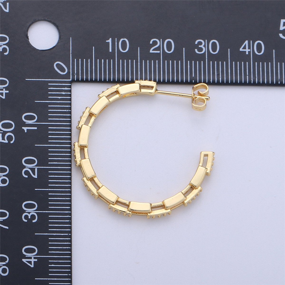 Dainty Gold Chain Earring- Curb Chain Earring - Micro Pave Thin Earring - Gold Filled Hoop Ring - Minimalist Jewelry - Silver Link Earring Q-537 Q-538 - DLUXCA