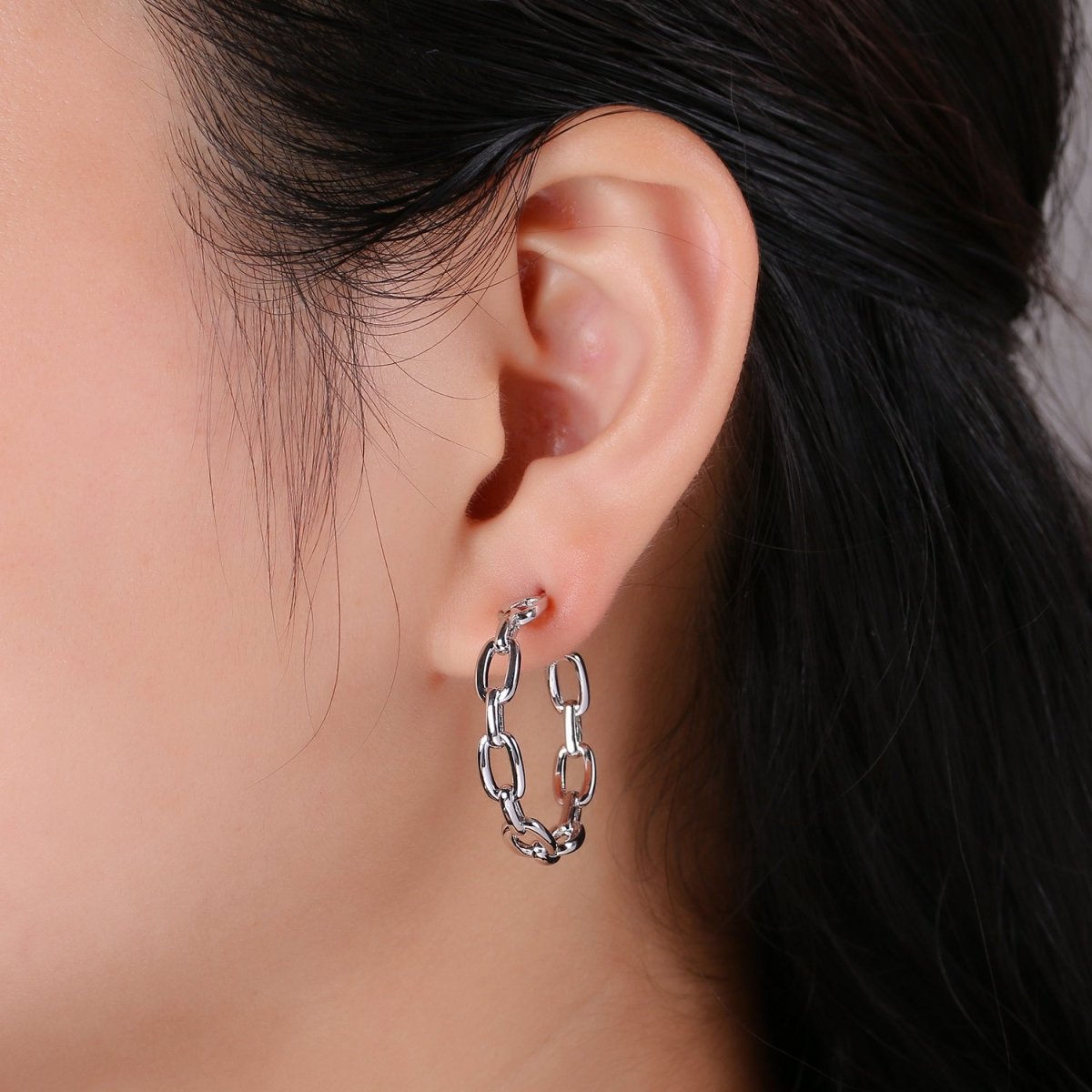 Dainty Gold Chain Earring- Curb Chain Earring - Thin Earring - Gold Filled Hoop Ring - Minimalist Jewelry - Cuban Link Earring K-874 K-875 - DLUXCA
