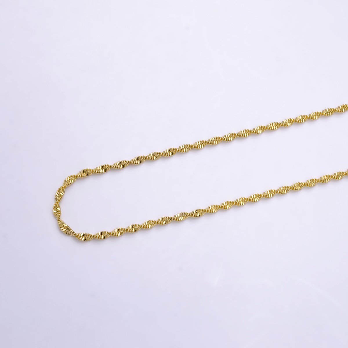 Dainty Gold Chain Necklace, Twist Singapore Chain Necklace Ready To Wear for Jewelry Making | WA-1118 Clearance Pricing - DLUXCA