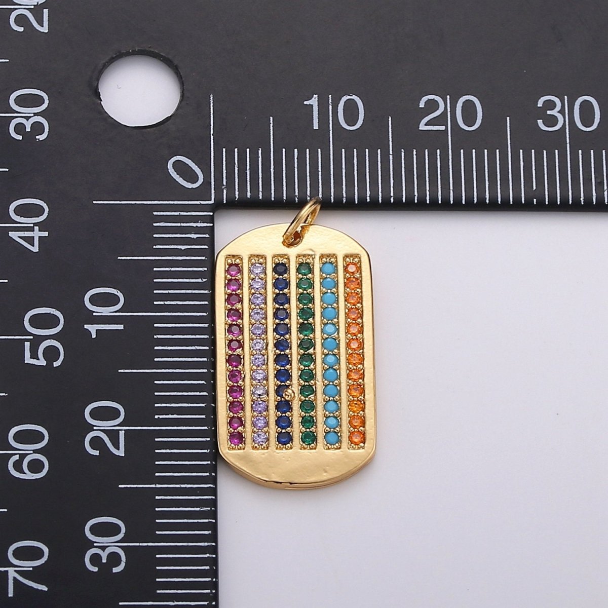 Dainty Gold Charm Military Tag Pendant, Rainbow Colorful Micro Pave charm, Cubic CZ Jewelry for DIY Necklace Component Supply, C-570 - DLUXCA