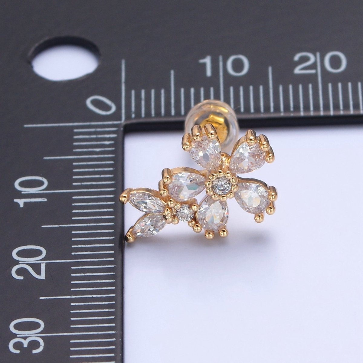 Dainty Gold Clear Cz Flower Stud Earring T-459 - DLUXCA