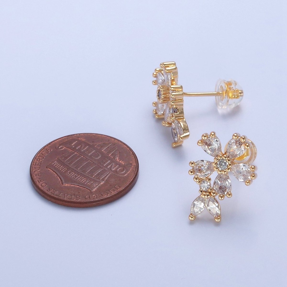 Dainty Gold Clear Cz Flower Stud Earring T-459 - DLUXCA