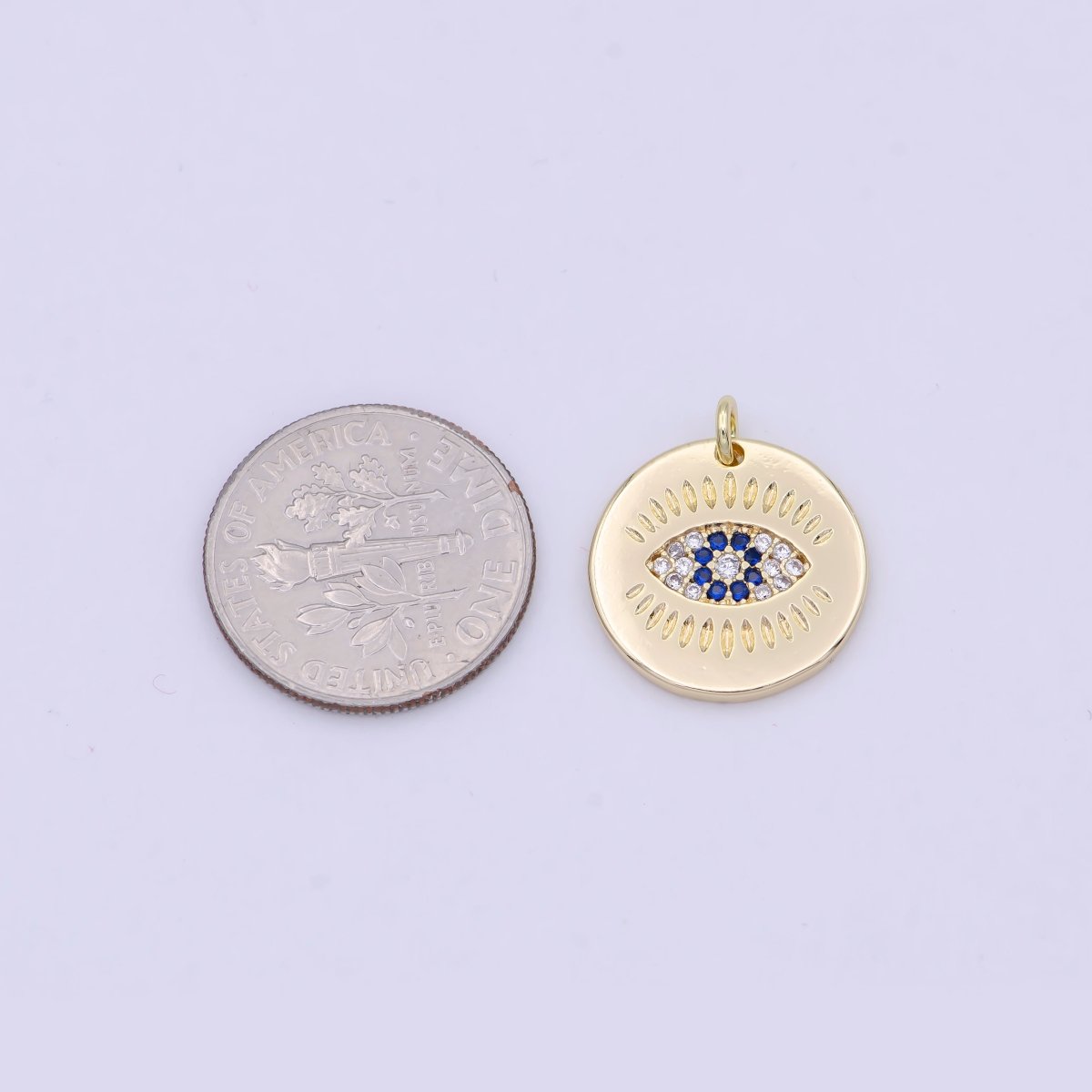 Dainty Gold Coin Evil Eye Charm for Necklace Bracelet Component W-160 - DLUXCA