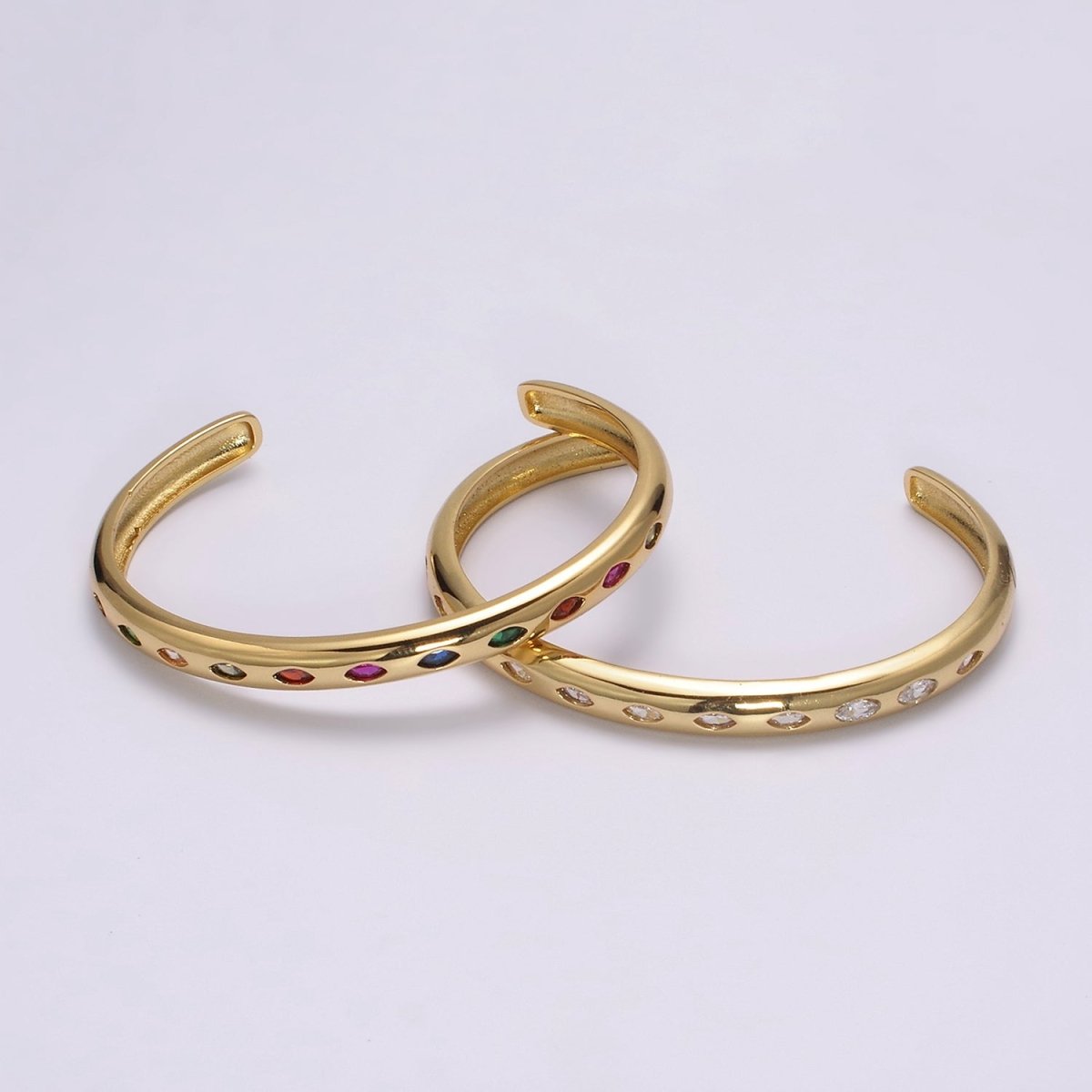Dainty Gold Color Cz Cuff Bracelet Minimalist Bangle For Stacking Jewelry | WA-298 to WA-301 WA-430 Clearance Pricing - DLUXCA