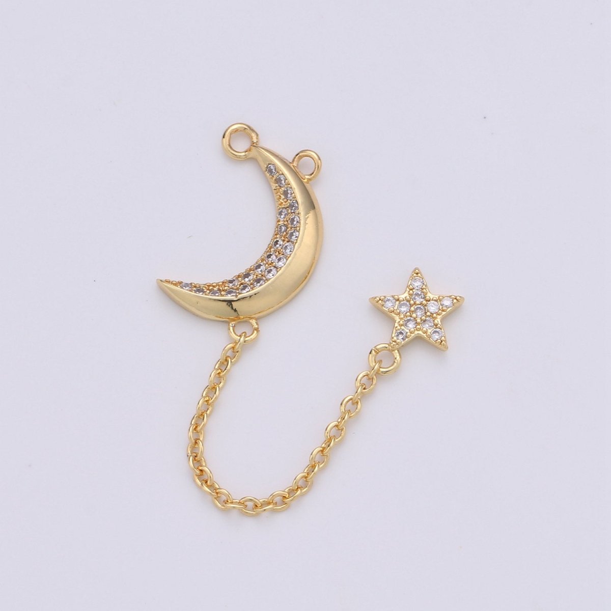 Dainty Gold Crescent Moon Charm Gold star Pendant for Lariat necklace Jewelry Making Supply Micro Pave Celestial Jewelry K-407 K-408 - DLUXCA