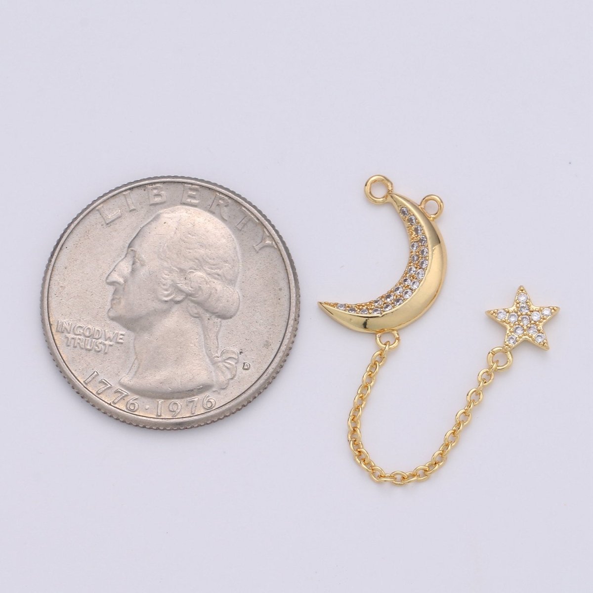 Dainty Gold Crescent Moon Charm Gold star Pendant for Lariat necklace Jewelry Making Supply Micro Pave Celestial Jewelry K-407 K-408 - DLUXCA