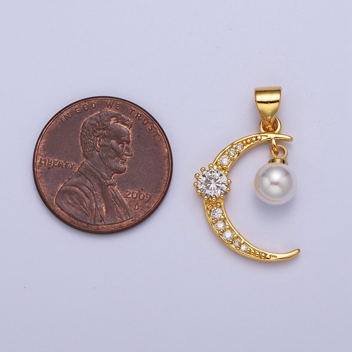 Dainty Gold Crescent Moon Charm with Pearl for Necklace Pendant X-697 - DLUXCA