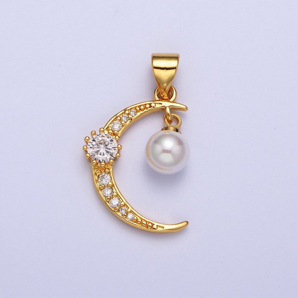 Dainty Gold Crescent Moon Charm with Pearl for Necklace Pendant X-697 - DLUXCA