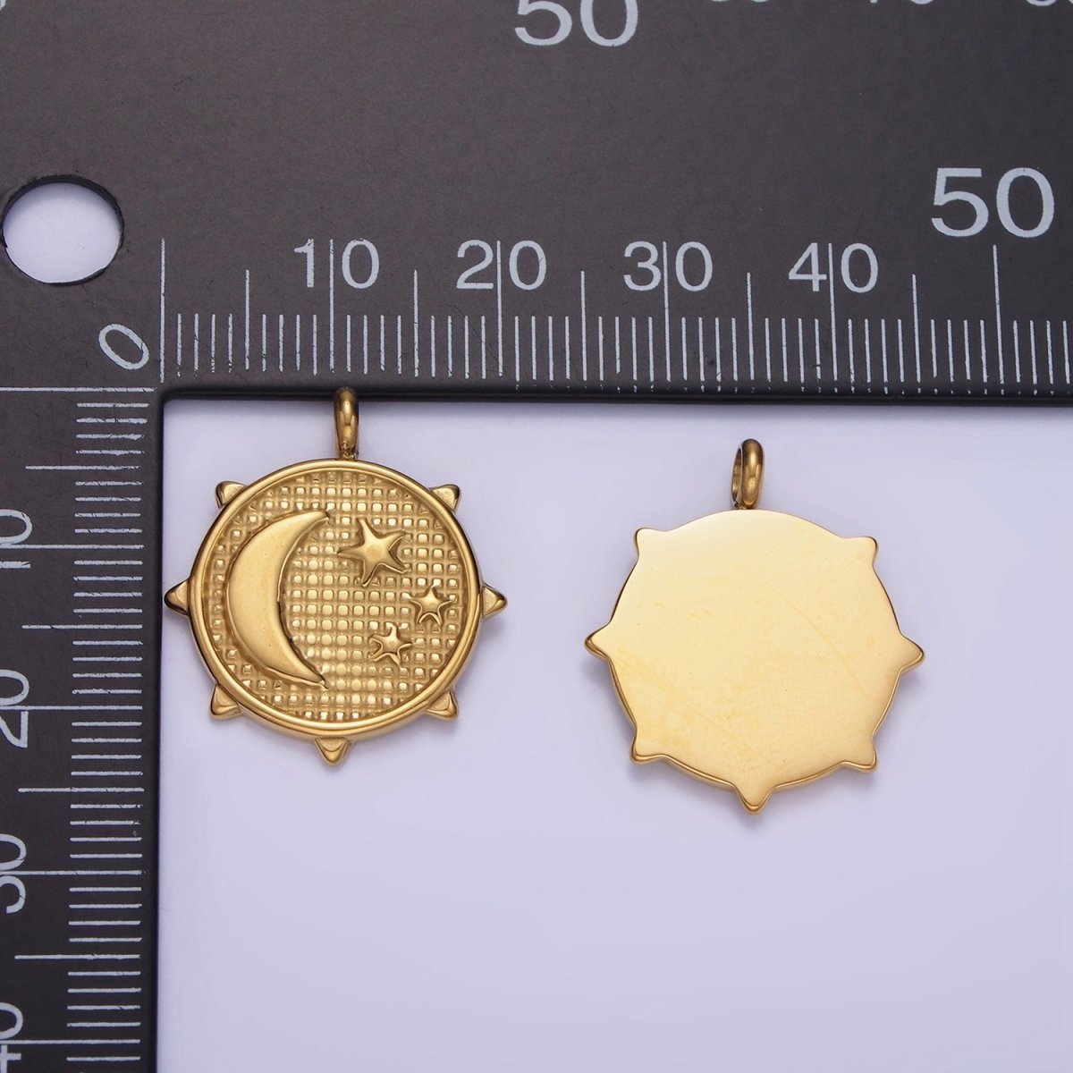 Dainty Gold Crescent Moon Mini Charm Pendant Moon and Star Medallion Pendant Stainless Steel Findings P1379 - DLUXCA