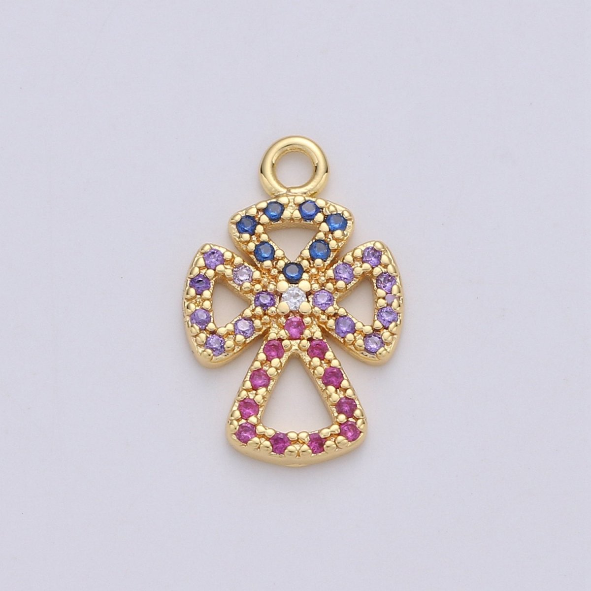 Dainty Gold Cross Charm Micro Pave Cross Charm Cubic Multi Color CZ Cross charm for Bracelet earring Necklace Component Supply C-882 - DLUXCA