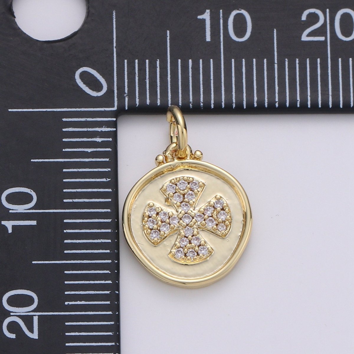 Dainty Gold Cross Charm Micro Pave Cross Charm Cubic Round Disc Coin charm for Bracelet earring Necklace Component Supply D-129 - DLUXCA