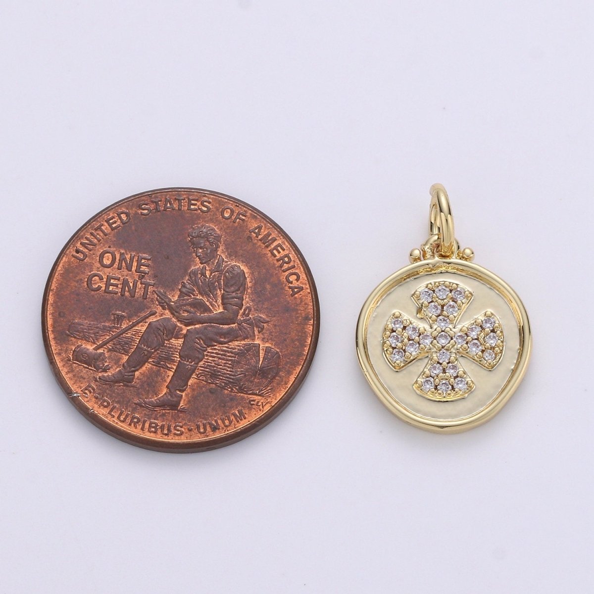 Dainty Gold Cross Charm Micro Pave Cross Charm Cubic Round Disc Coin charm for Bracelet earring Necklace Component Supply D-129 - DLUXCA