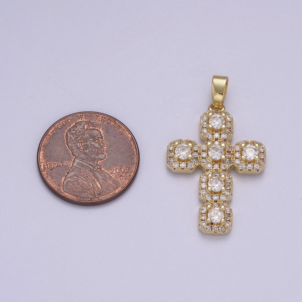 Dainty Gold Cross Pendant CZ Cross Charm for Minimalist Jewelry N-604 - DLUXCA