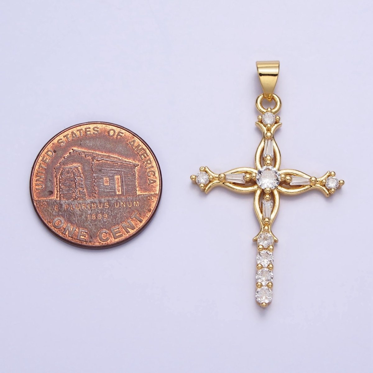Dainty Gold Cross Pendant Micro Pave Cz Cross Charm AA-254 - DLUXCA