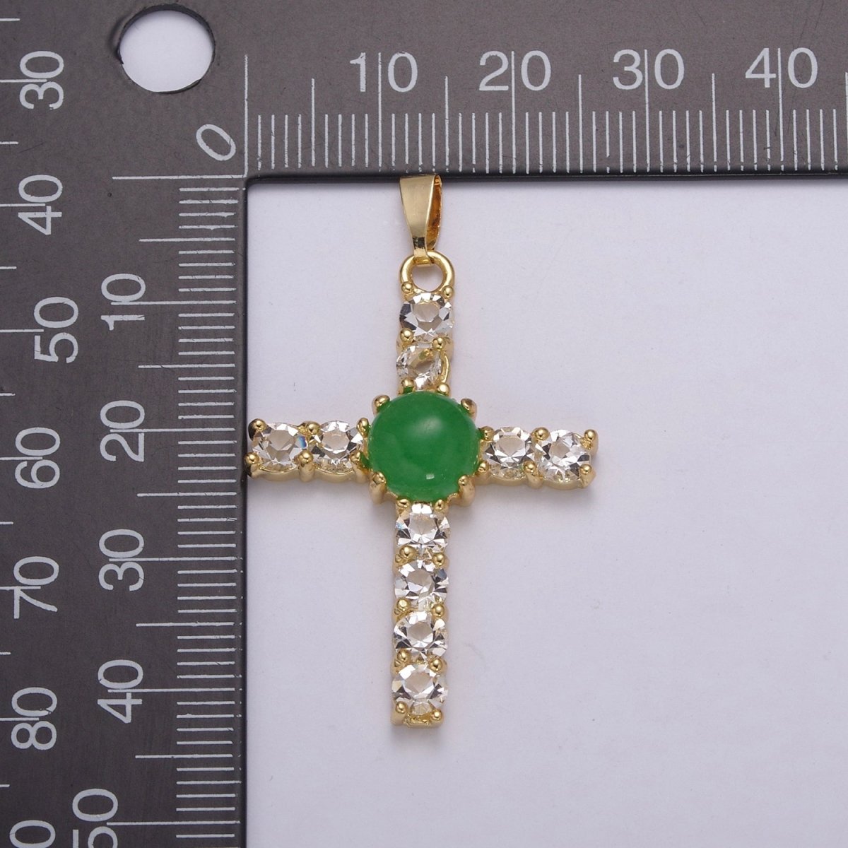 Dainty Gold Cross Pendant With Jade Beads for Necklace Earring Component Supply O-268 - DLUXCA