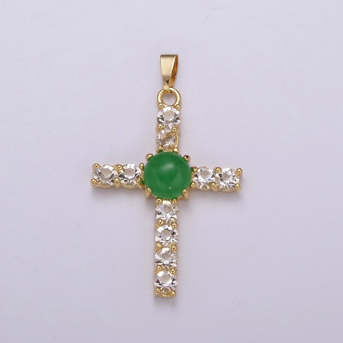 Dainty Gold Cross Pendant With Jade Beads for Necklace Earring Component Supply O-268 - DLUXCA