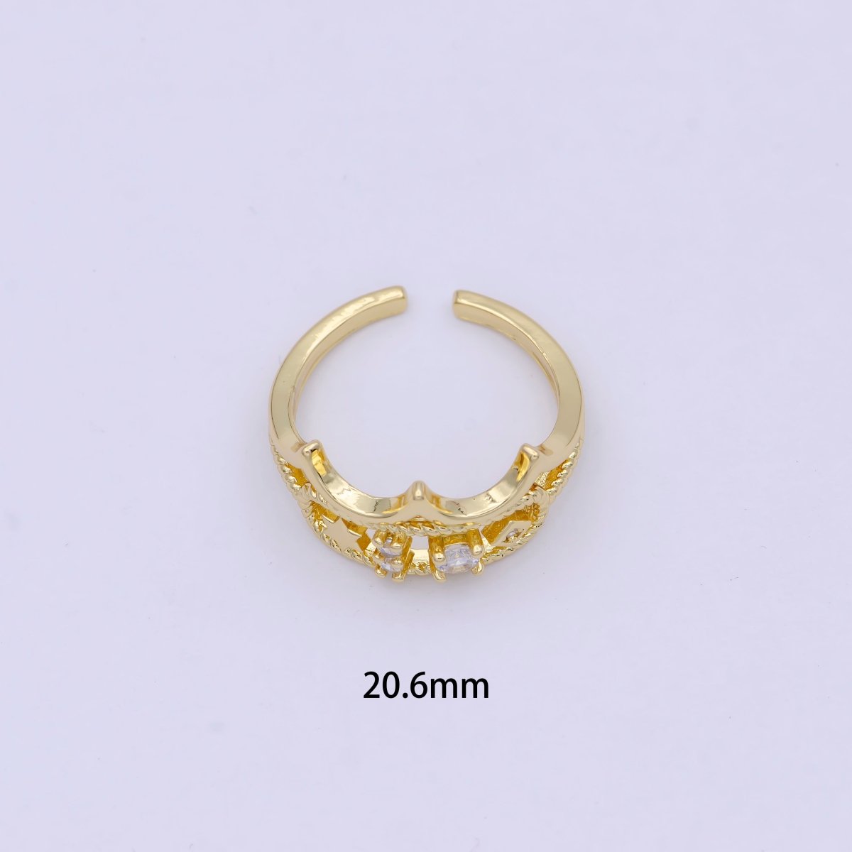 Dainty Gold Crown Ring Clear Tiara Cz Ring Open Adjustable Stackable Jewelry S-396 - DLUXCA