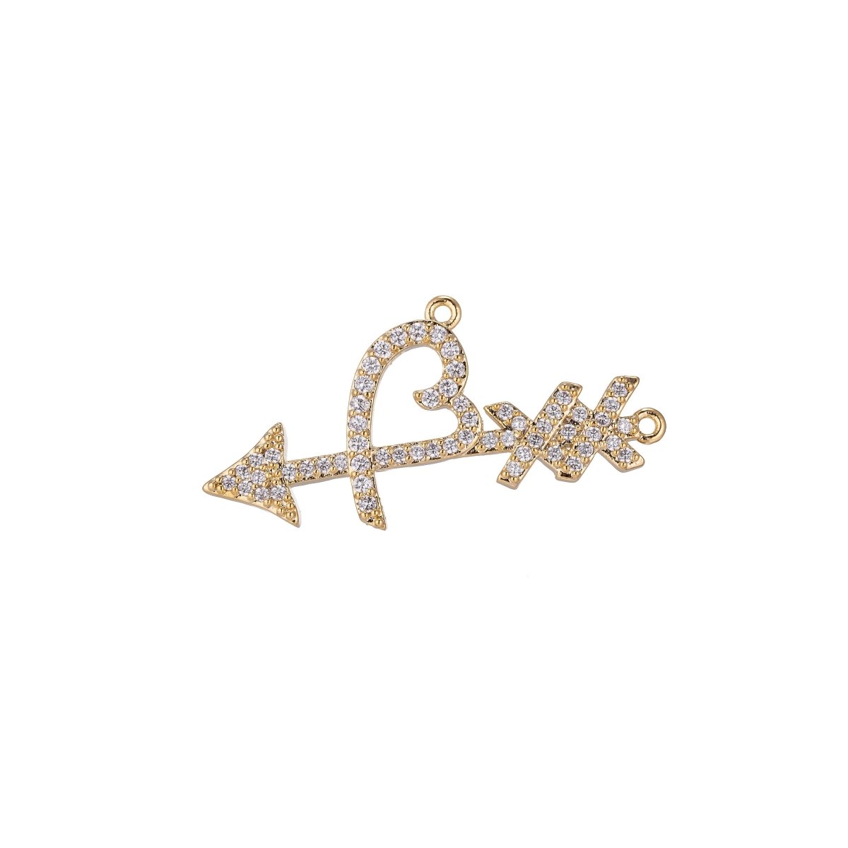 Dainty Gold Cupid Arrow Bracelet Connector, Micro Pave CZ Charm, Cute Romantic Love Lover Girlfriend DIY Necklace Pendant for Jewelry Making F-756 - DLUXCA
